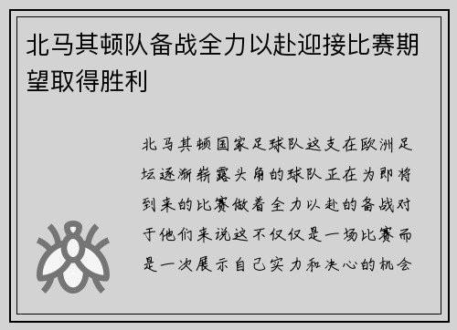 北马其顿队备战全力以赴迎接比赛期望取得胜利