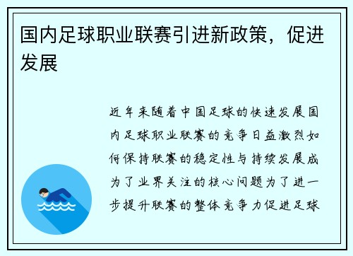 国内足球职业联赛引进新政策，促进发展