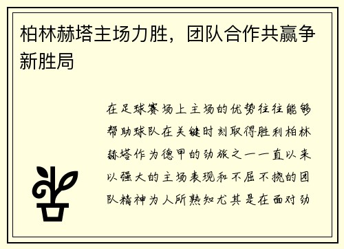 柏林赫塔主场力胜,团队合作共赢争新胜局