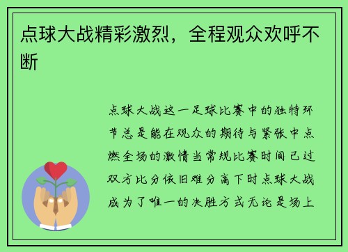 点球大战精彩激烈，全程观众欢呼不断