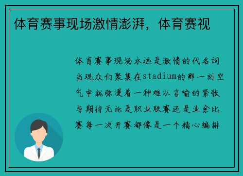 体育赛事现场激情澎湃,体育赛视