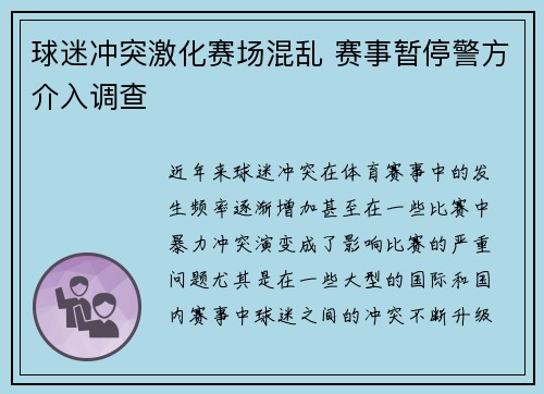 球迷冲突激化赛场混乱 赛事暂停警方介入调查
