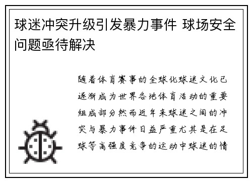 球迷冲突升级引发暴力事件 球场安全问题亟待解决